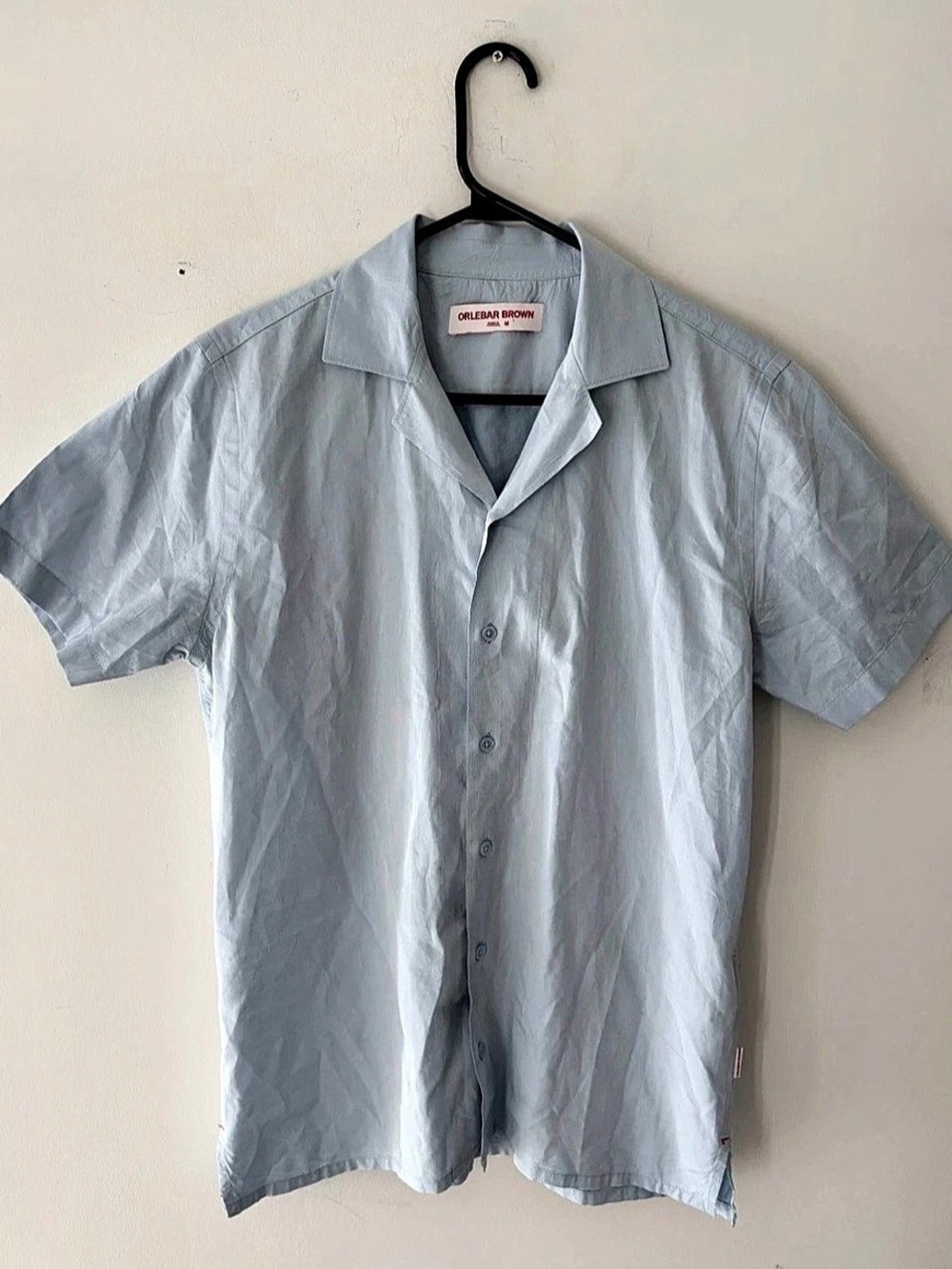 Orlebar Brown Travis Camp Collar Short Sleeve Blue Shirt Size M